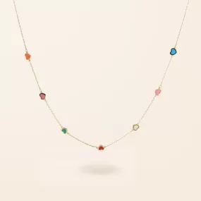 14K Gold Rainbow Enamel Heart Necklace