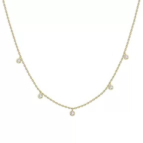 5 Bezel Diamond Station Necklace, 14ky