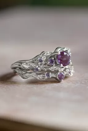 Alexandrite ring set for engagement / Japanese Maple