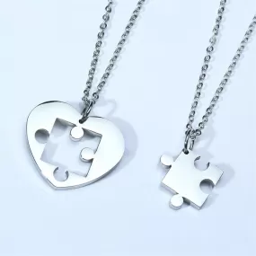 Autism Puzzle Piece Heart Necklace In Silver Color Hand Coin Women Men Neckalce Personalized Friendship Couples Jewelry