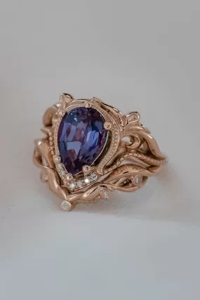 Bridal ring set with big pear cut lab alexandrite / Lida