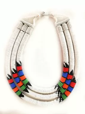 Chimbu Triple Beaded Necklace White