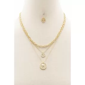 Double Coin Charm Layered Necklace