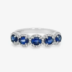 East West Sapphire & Diamond Halo Ring