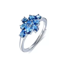 Flower Aquamarine Blue Oval Cut Engagement Ring