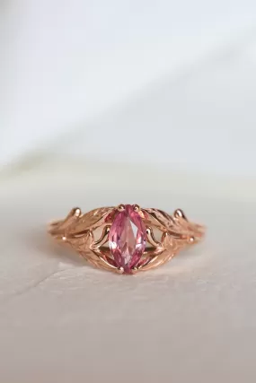 Natural pink sapphire engagement ring, leaf proposal ring with marquise cut gemstone / Wisteria