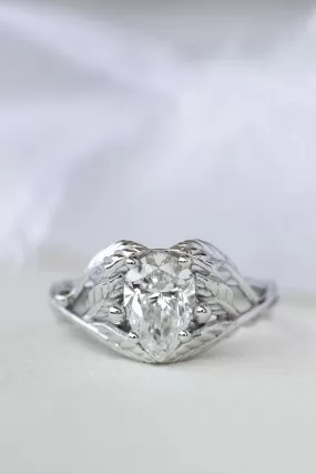 READY TO SHIP: Viola ring in 14K white gold, lab grown diamond pear cut 9x6* mm, AVAILABLE RING SIZES: 5.5-7.5US