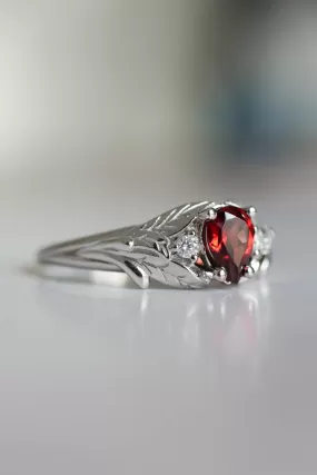 White gold garnet ring with diamonds for engagement / Wisteria