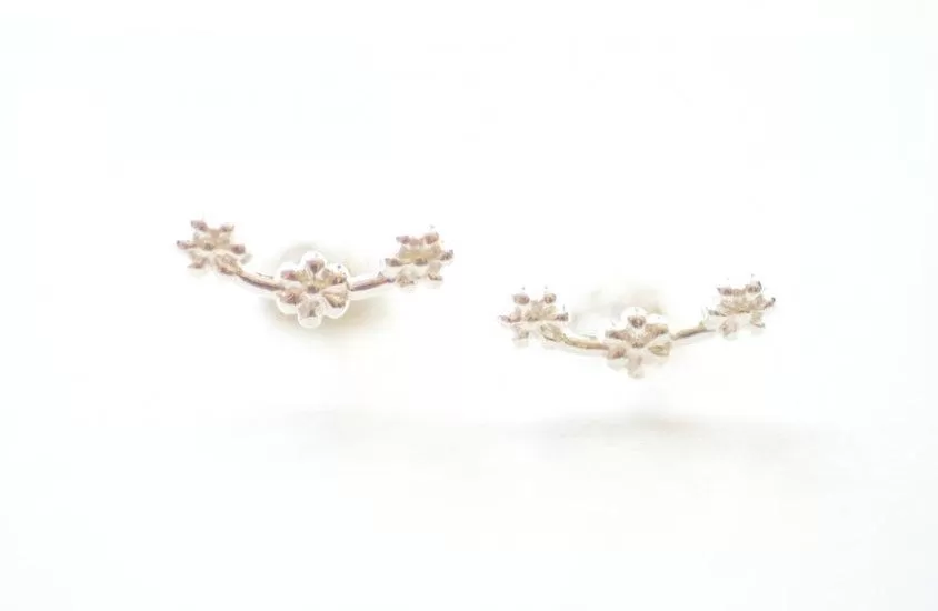 Wholesale Sterling Silver Flower Ear Climber earrings, Flower Ear Crawler, Cuff Earrings, Ear Pins, Ear Wrap Earrings, Ear Sweep, Earrings