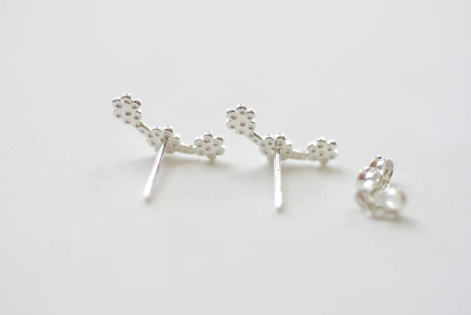 Wholesale Sterling Silver Flower Ear Climber earrings, Flower Ear Crawler, Cuff Earrings, Ear Pins, Ear Wrap Earrings, Ear Sweep, Earrings